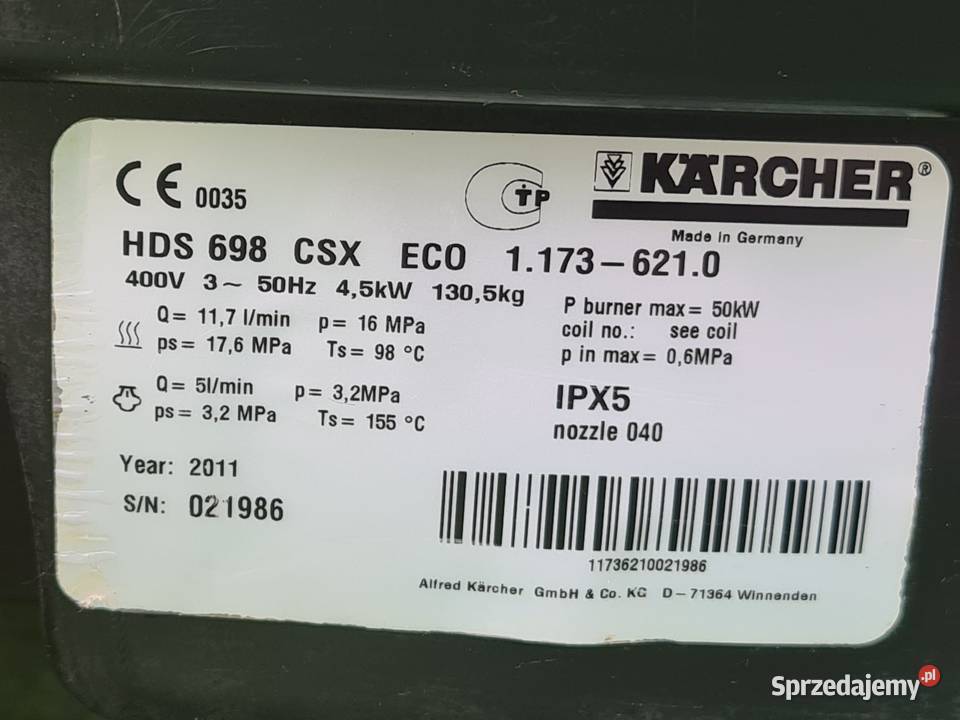 Myjka Karcher HDS 698 CSX Eco Gorąca Woda 170bar mazowieckie Radom