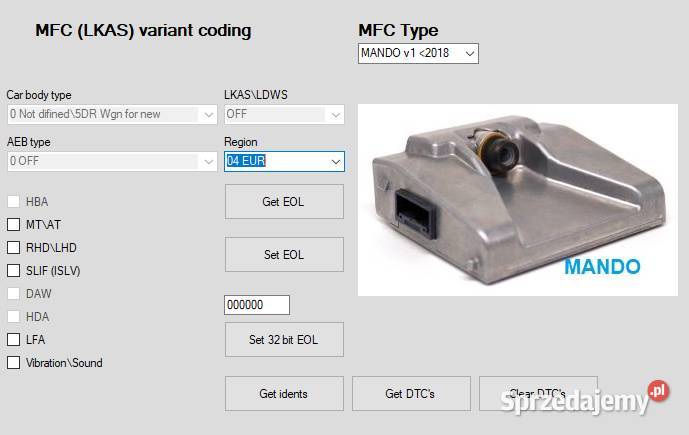 Sensor MFC Mando LKAS LDWS Hyundai Kia Kodowanie