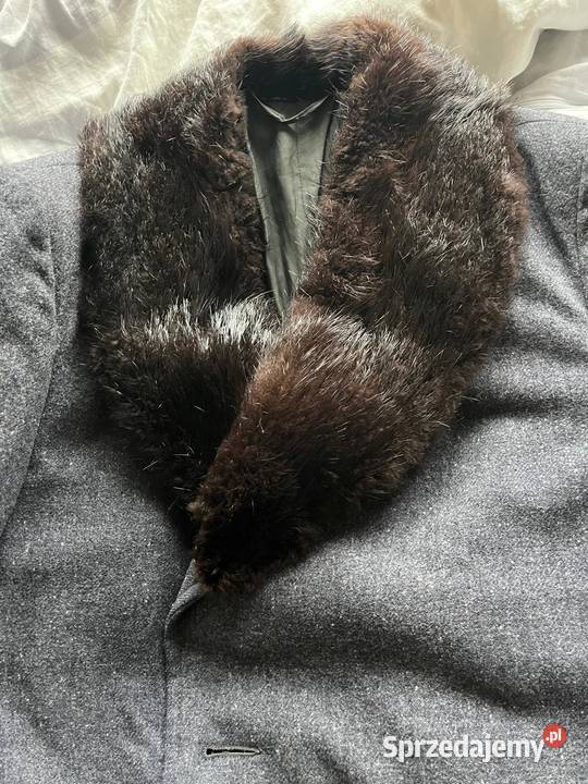 Płaszcz męski z wełny z kołnierzem z nutrii mazowieckie Warszawa