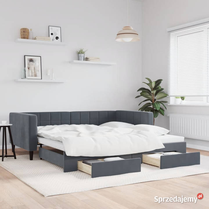 Sofa rozsuwana z szufladami ciemnoszara aksamit Warszawa