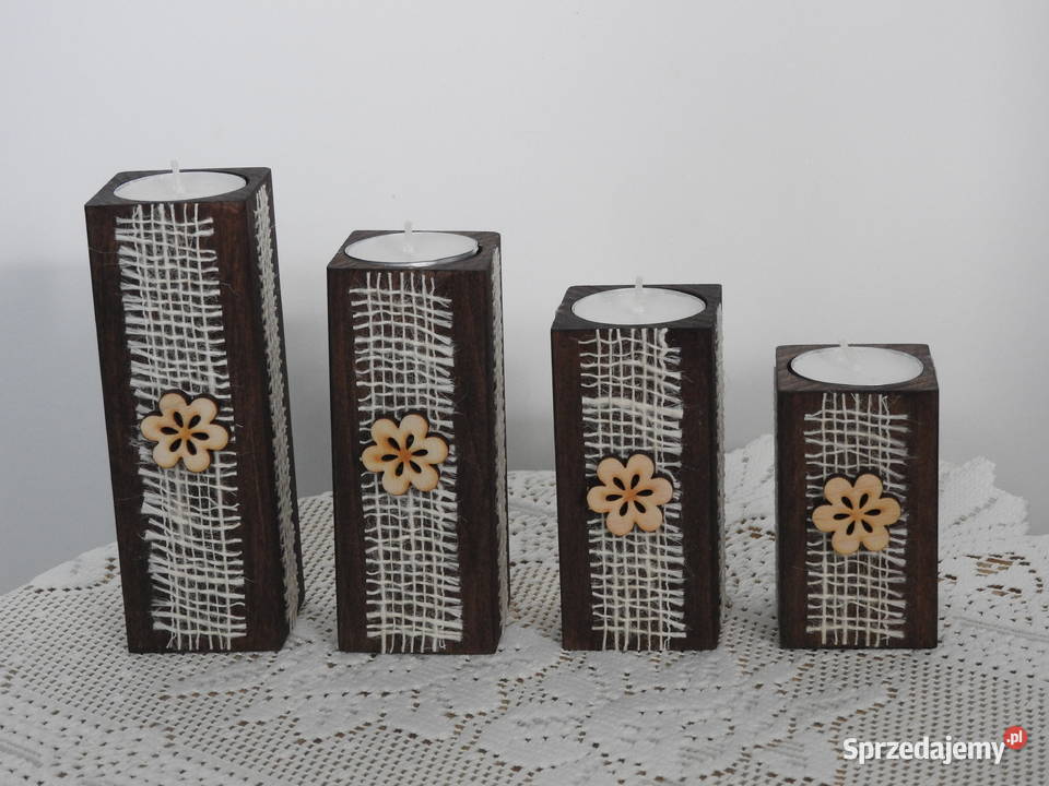 Świeczniki zestaw handmade drewniane prezent Świeczniki sprzedam