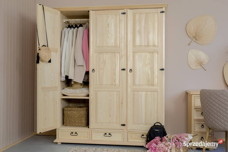 Stylowa duża szafa trzydrzwiowa na ubrania do 60cm małopolskie Maków Podhalański