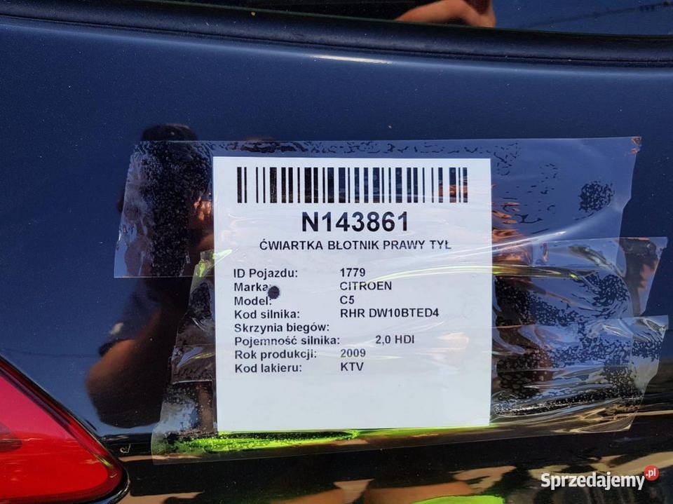 ĆWIARTKA BŁOTNIK PRAWY TYŁ CITROEN C5 KTV osobowe kujawsko-pomorskie Lipno