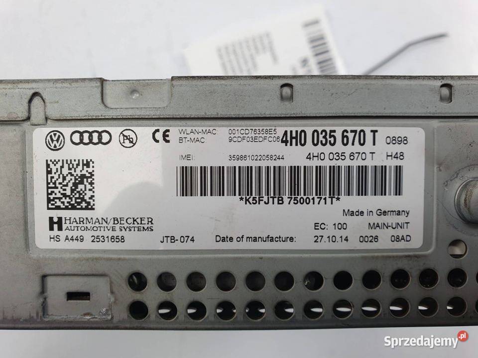 ZMIENIARKA CD AUDI A8 L D4 4H0035670T Lipno