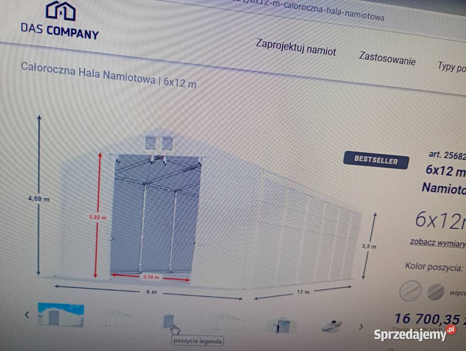 Hala namiotowa 6x12 wys 35 m Miechów