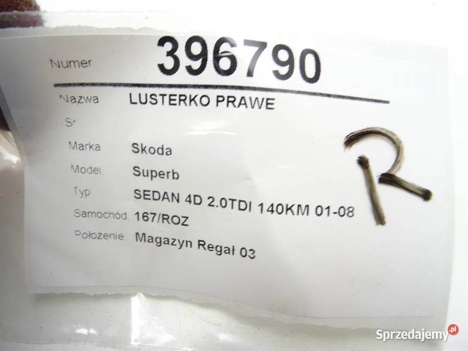 LUSTERKO PRAWE SKODA SUPERB I SedanLimuzyna 0108 podkarpackie