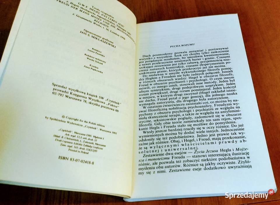 Życie Jezusa Mojżesz i monoteizm George Hegel ISBN 8307024188 Gdańsk