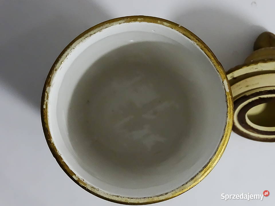 Zabytkowy pojemnik aptekarski z ilustracją Biłgoraj