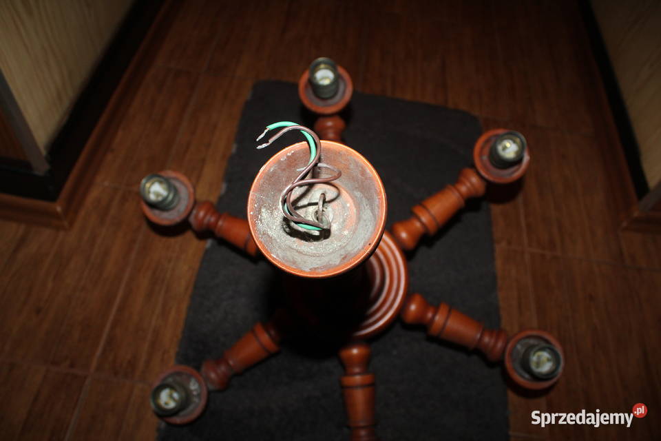 Żyrandol 6 ramienny klosze PRL Porcelana i szkło śląskie Chorzów