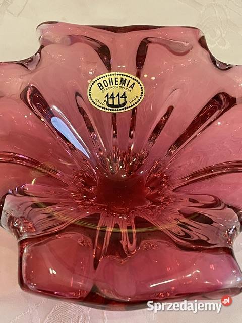 Różowa artystyczna patera ze szkła Bohemia Kraków