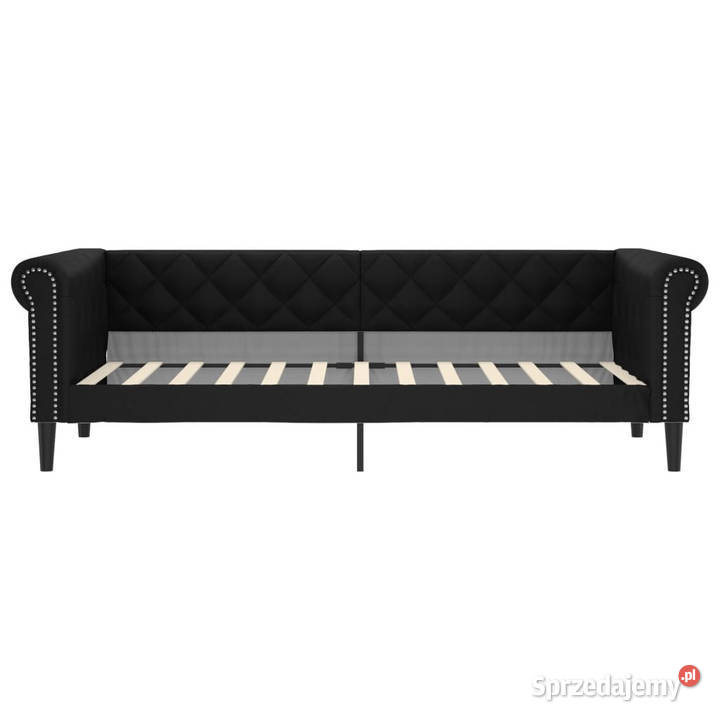 Sofa z funkcją spania czarna obita sztuczną 110cm