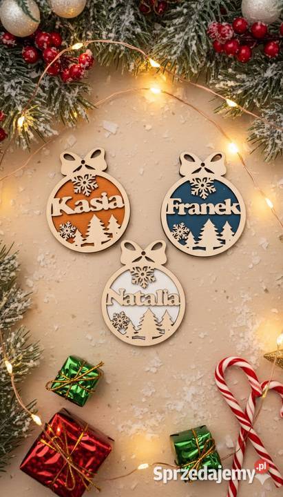 Drewniana bombka na choinkę z imieniem Boże Narodzenie Lublin