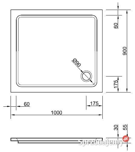 Brodzik prostokątny płaski 100x90 Santik Heron Szczecin