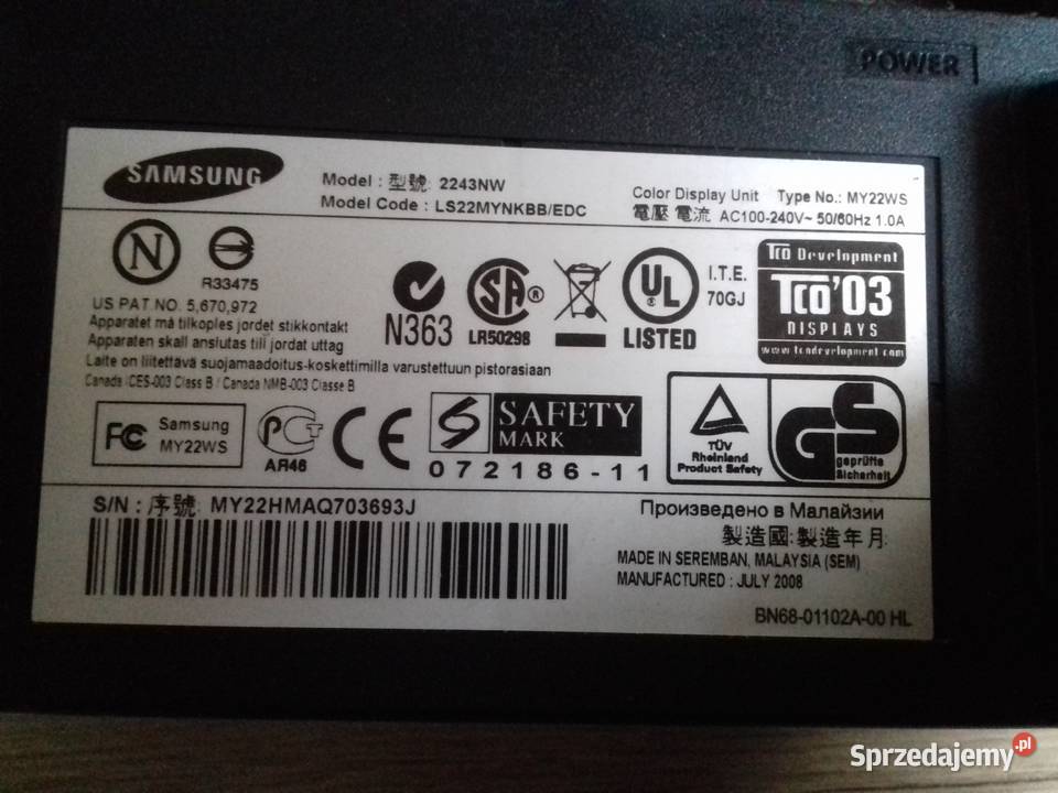 Monitor LCD 22cale 1610 1680x1050 Samsung Bydgoszcz