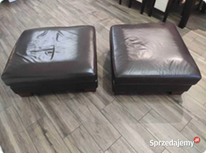 Fotel 96x96 i dwie pufy 84x78 w skórze Szadek