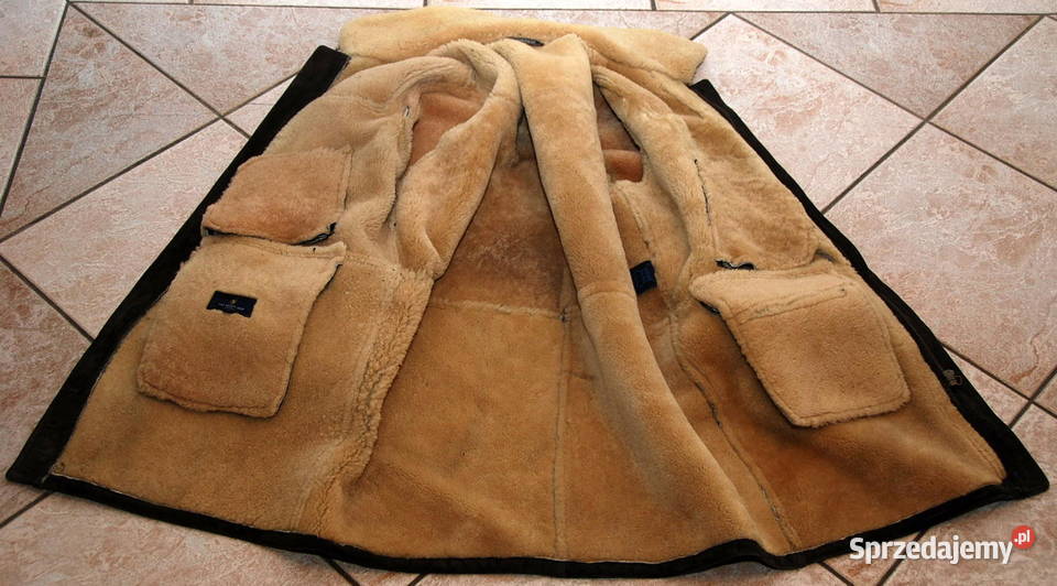 Męski brązowy płaszcz ze owczej skóry gruba Warszawa