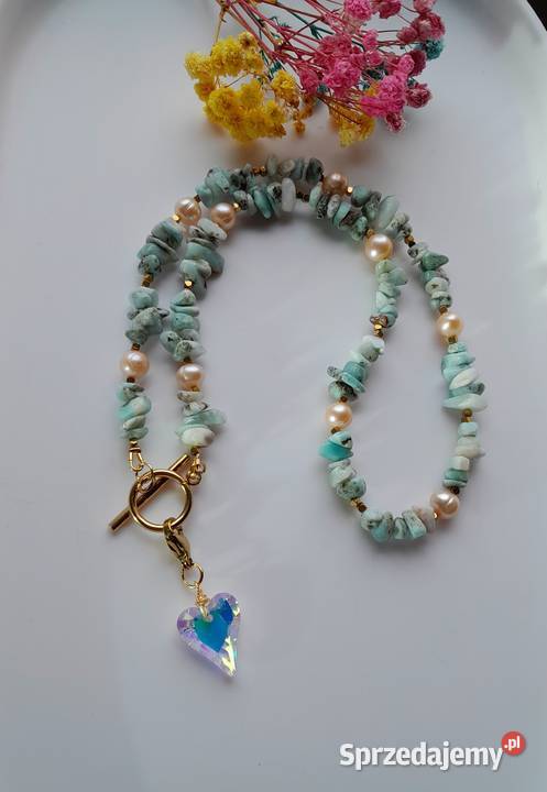 Naszyjnik z kamienia naturalnego Larimar perły Naszyjniki Kozienice