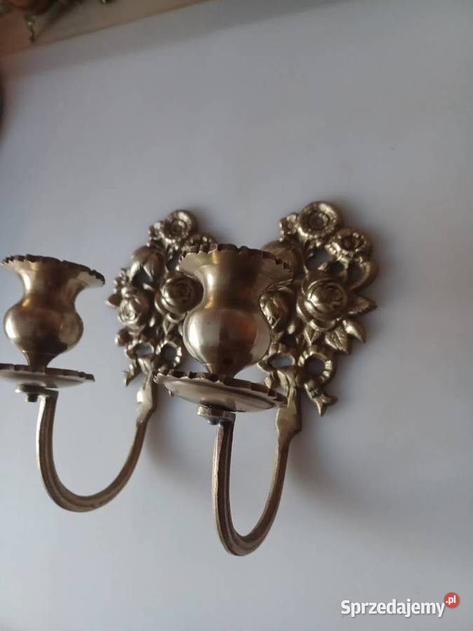 Piękny mosiężny świecznik naścienny Poznań sprzedam