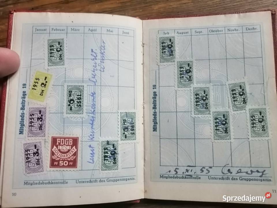 kolekcjonerska Legitymacja znaczki FDGB 1