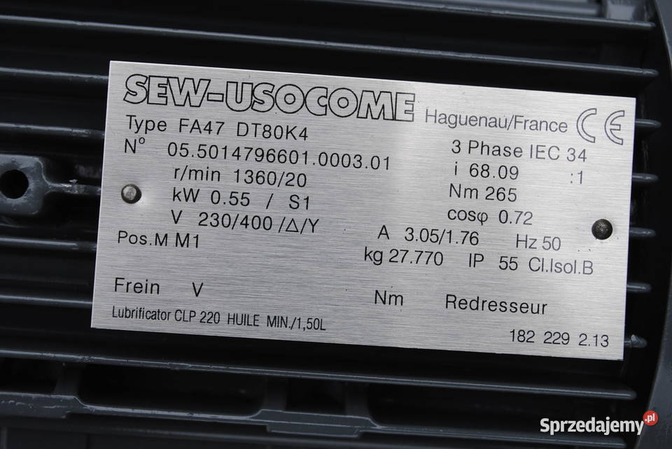 Motoreduktor 055kw 20obrmin Firmy SEW Kargowa