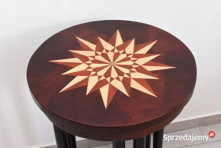 Drewniany Okrągły Stolik Kawowy Stół z Czarnymi