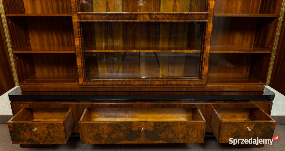 Biblioteka art deco orzech połysk politura stara Swarzędz