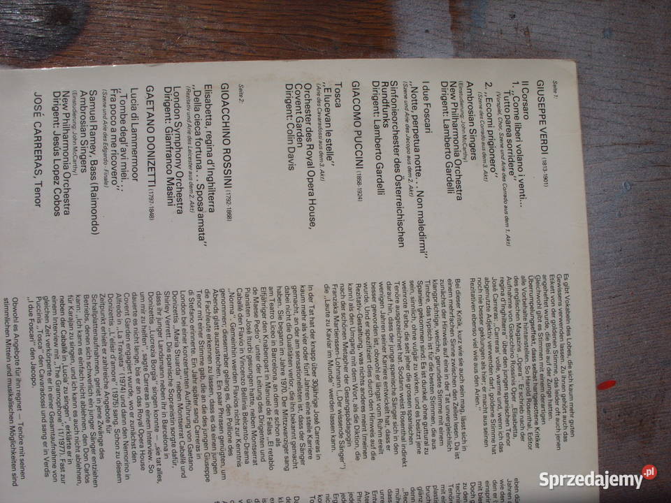 Klasyka LP JOSE CARRERACSING OPERNARIEN 1976 płyta winylowa Muzyka Wołów
