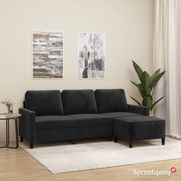 3osobowa sofa z podnóżkiem czarna 180 aksamit Sofy i kanapy Warszawa