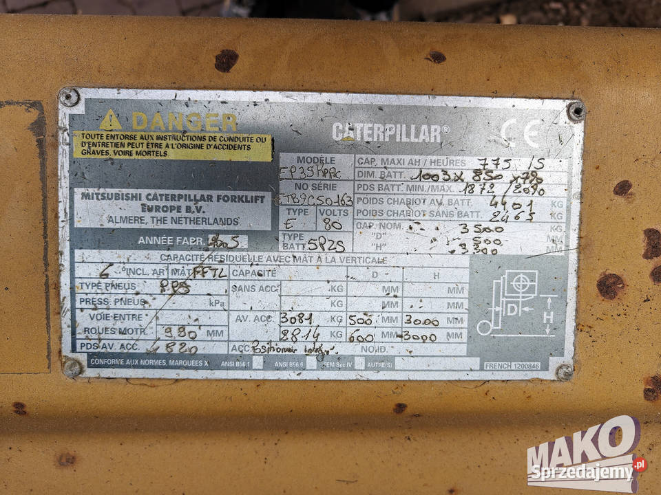 Wózek widłowy Caterpillar EP35KPAC uszkodzony świętokrzyskie Ostrowiec Świętokrzyski