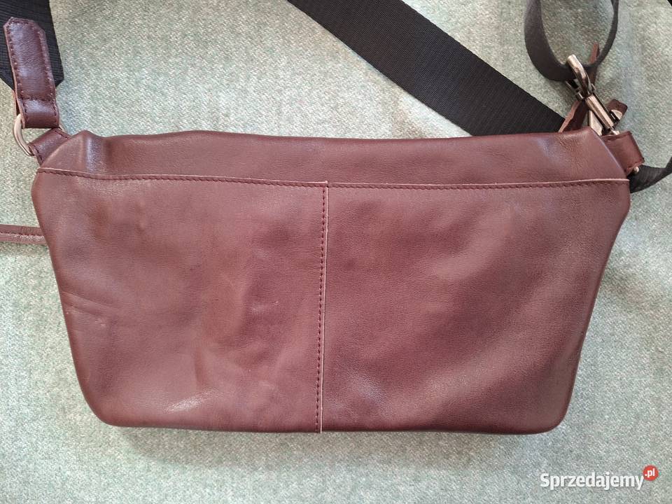 Skórzana torba Ecco crossbody saszetka na ramię brązowy/beżowy Torby i torebki Gdańsk
