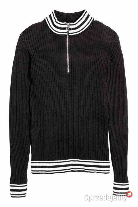 bluzka czarna HM xs 34 zip zamek biały sweter Toruń
