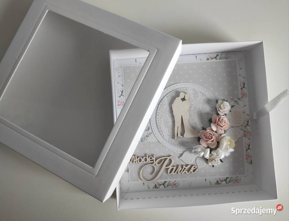 Kartka ręcznie robiona na Ślub z pudełkiem