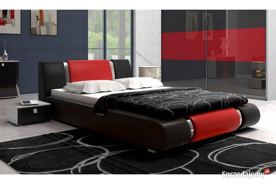 OD RĘKI Łóżko tapicerowane LUXURY w kolorze czarno-czerwonym