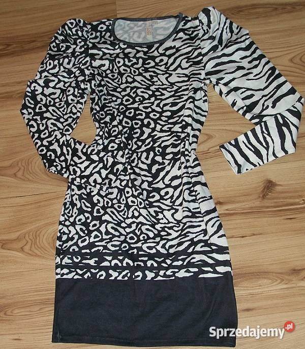 Sukienka ołówkowa z dzianiny biało czarna z biały Wieleń sprzedam