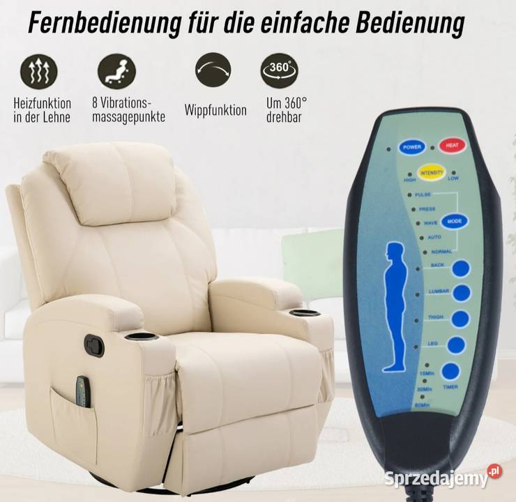 Fotel do masażu z funkcją ogrzewania kremowy