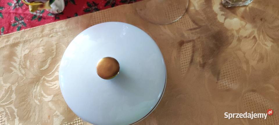 Cukiernica biel bordo złoto porcelana Weimar Wrocław