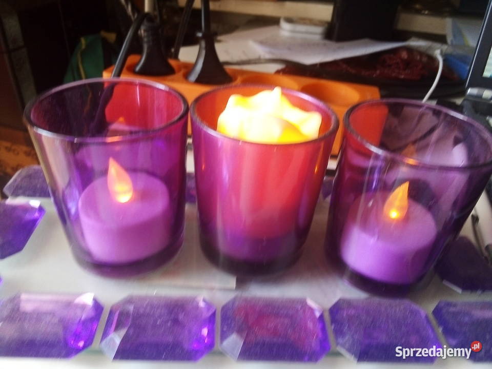 Swieczniki na tacy kolor fiolet Dom i Ogród Warszawa