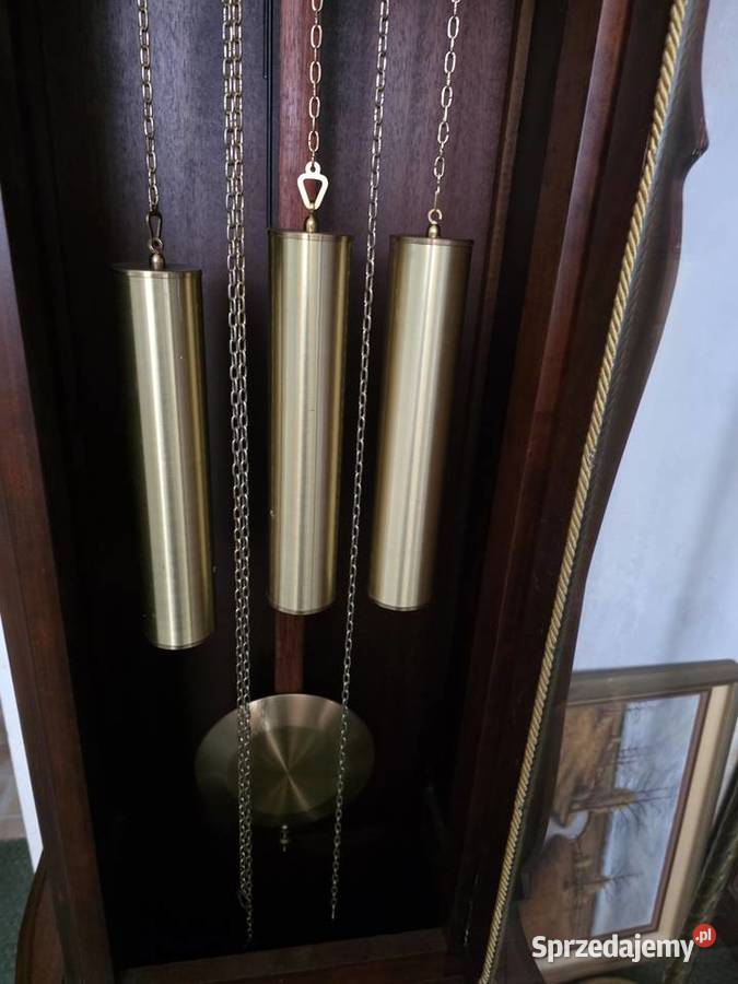 Stojący zegar kwadransowy mahoń mosiądz Wałbrzych