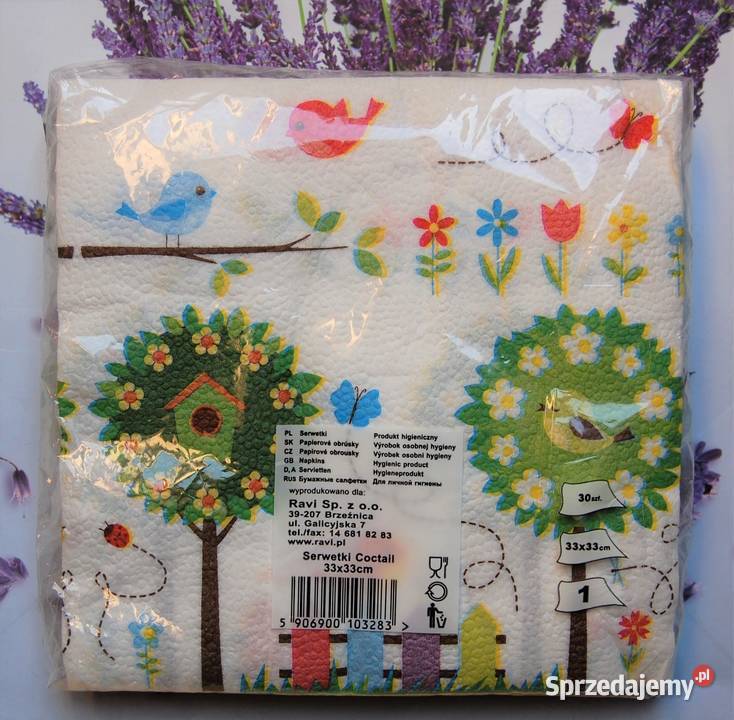 Serwetki Coctail Ravi wiosenne drzewa ptaki 30 wielokolorowy Akcesoria kuchenne Lublin