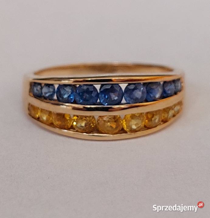 Damski Złoto 585 14k Pierścionek Szafiry Żółte i Grodzisk Mazowiecki