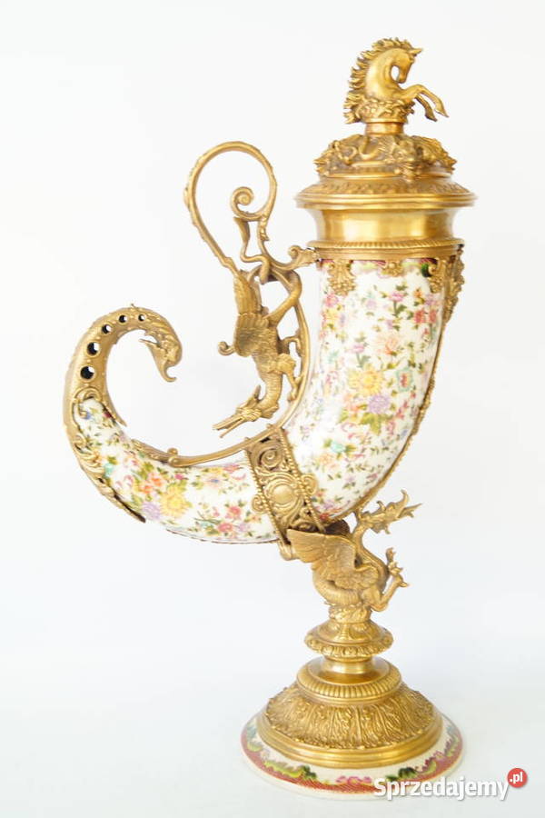 Piękny róg obfitości porcelana z brązem kwiaty Gizałki
