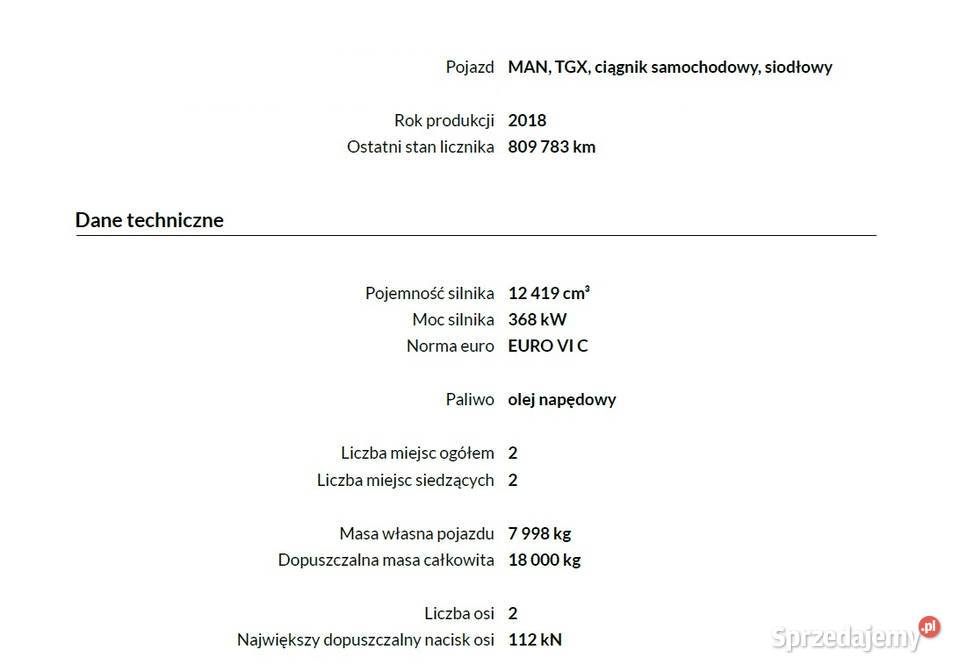 MAN TGX 18500 2018 SALON POLSKA 777777km sprzedam