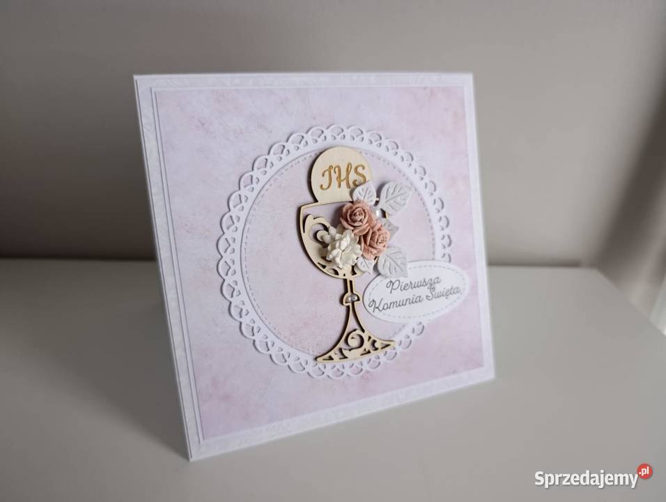 Kartka ręcznie robiona Komunia Święta handmade z Łódź