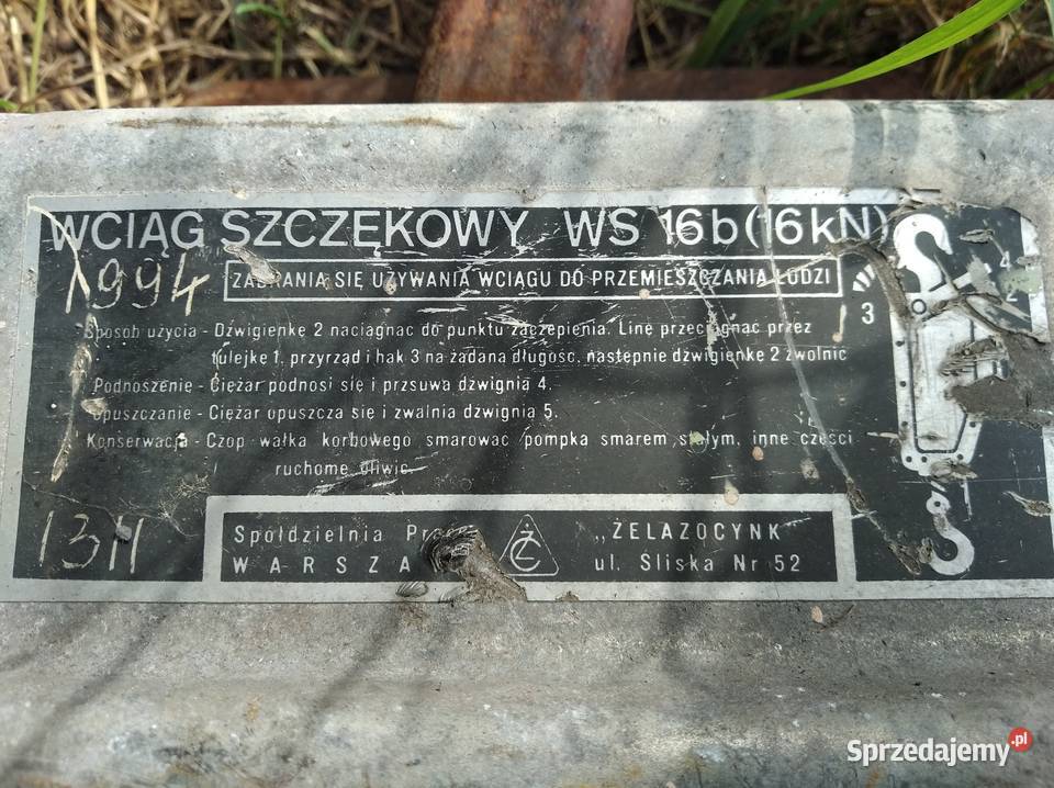 Wyciąg linowy wciąg szczękowy 16 t linociąg Pozostałe Kłomnice sprzedam