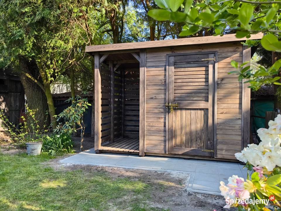 domek narzędziowy ogrodowy z drewutnia drewutnia Kalety