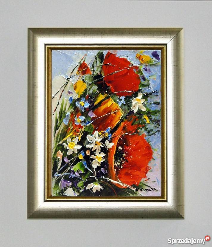 Bukiecik Obraz olejny 18x24 maki bukiet kwiaty Warszawa