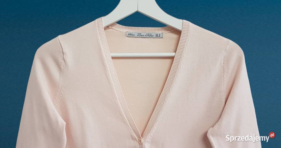 Damski bawełniany sweter pudrowy róż z długim Bez wzoru Chrzanów