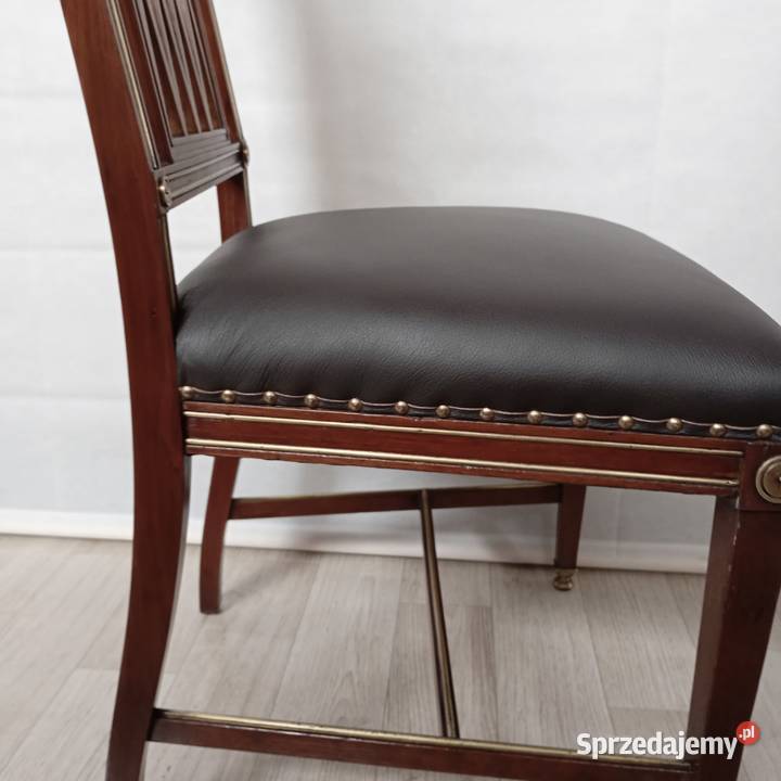 Krzesło lata 30te mahoń skóra inkrustowane Puszczykowo