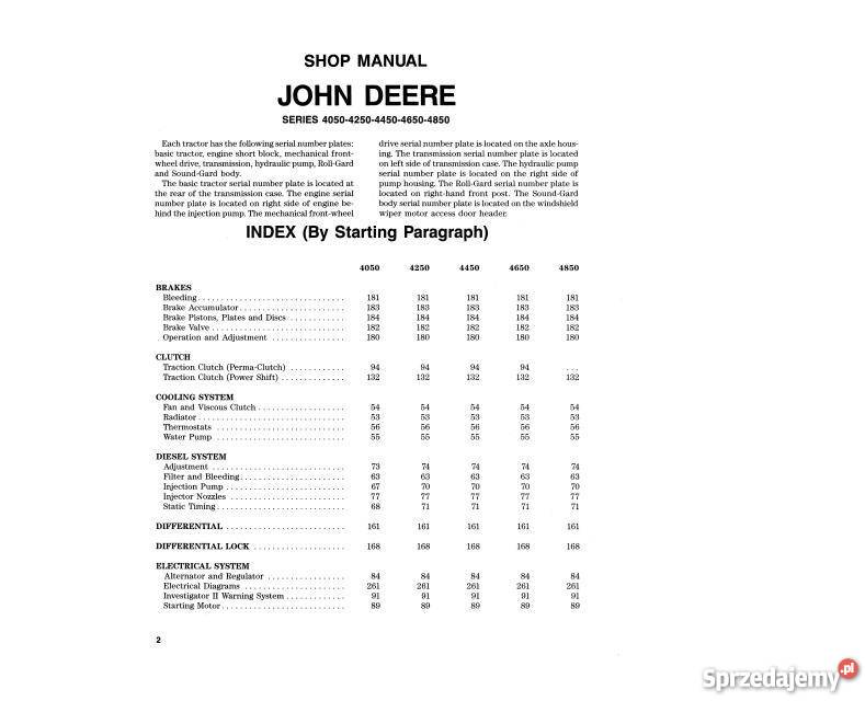 John Deere 4050 4250 4450 4650 4850 INSTRUKCJA świętokrzyskie