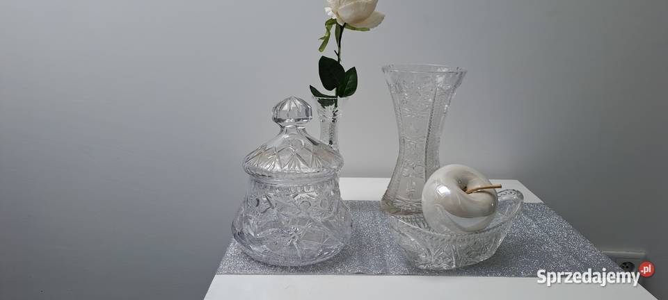 Zestaw kryształów PRL wazon duży mały bomboniera wielkopolskie